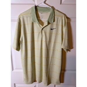 Nike Dri-FIT Mens Golf Polo Shirt Large Sage Green Yellow Striped Short Sleeve